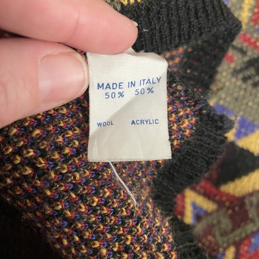 Vintage 90s Coogi Style Sweater Multicolor Aztec Wool Blend Size L Made In Italy - Picture 7 of 9